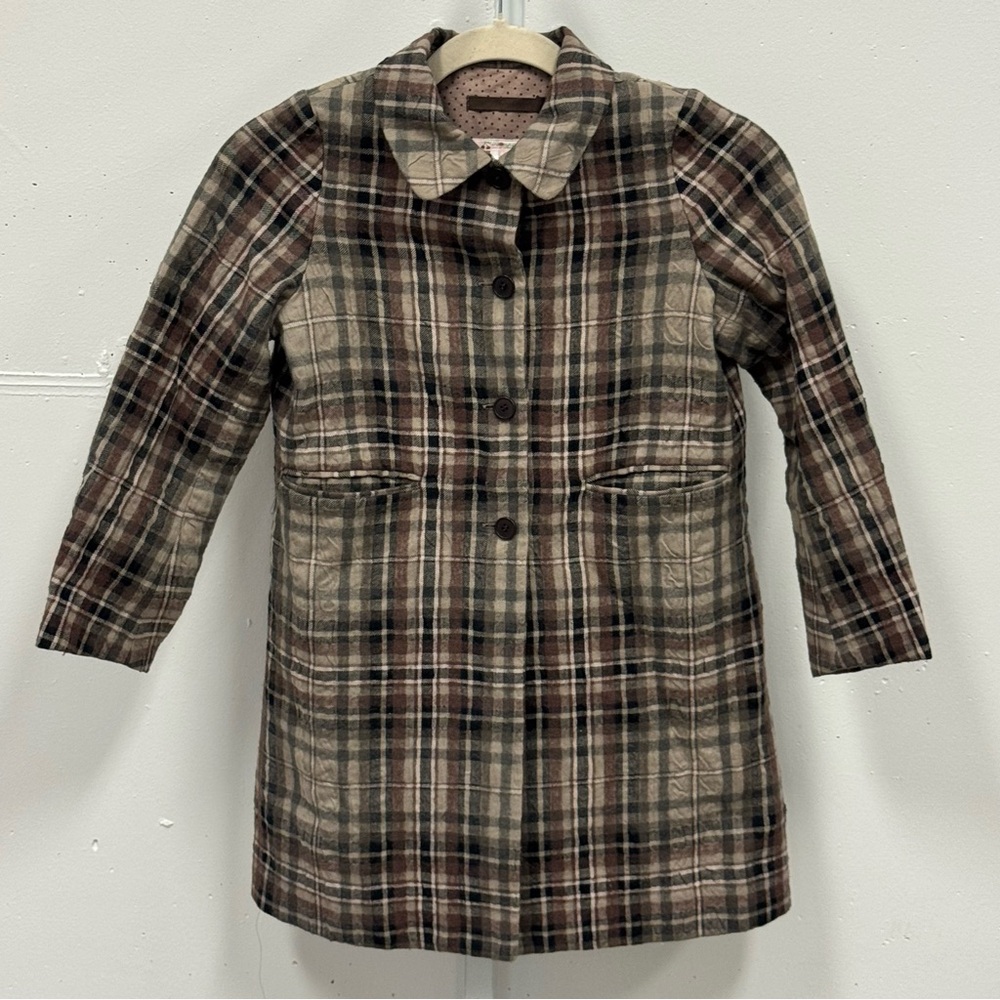 Bonpoint Girls 8 Wool Blend Plaid Academia Classic Quilted Pea Coat Jacket Brown
